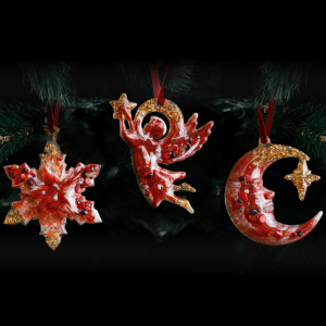 Christmas tree toy with coral "Snowflake" from the Rozhdestvenskaya collection
